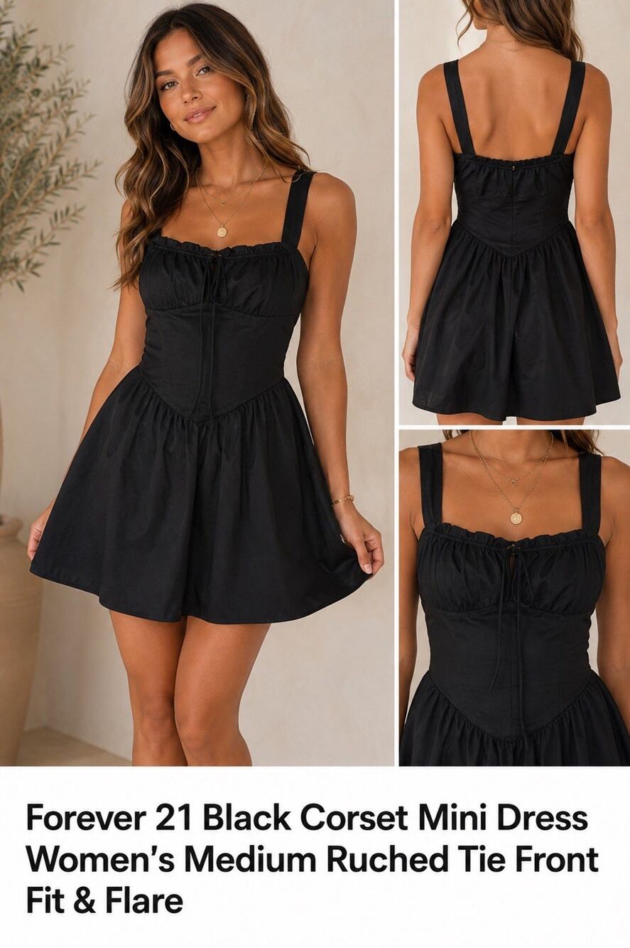 Forever 21 Black Corset Mini Dress Women’s Medium Tie Front Fit & Flare